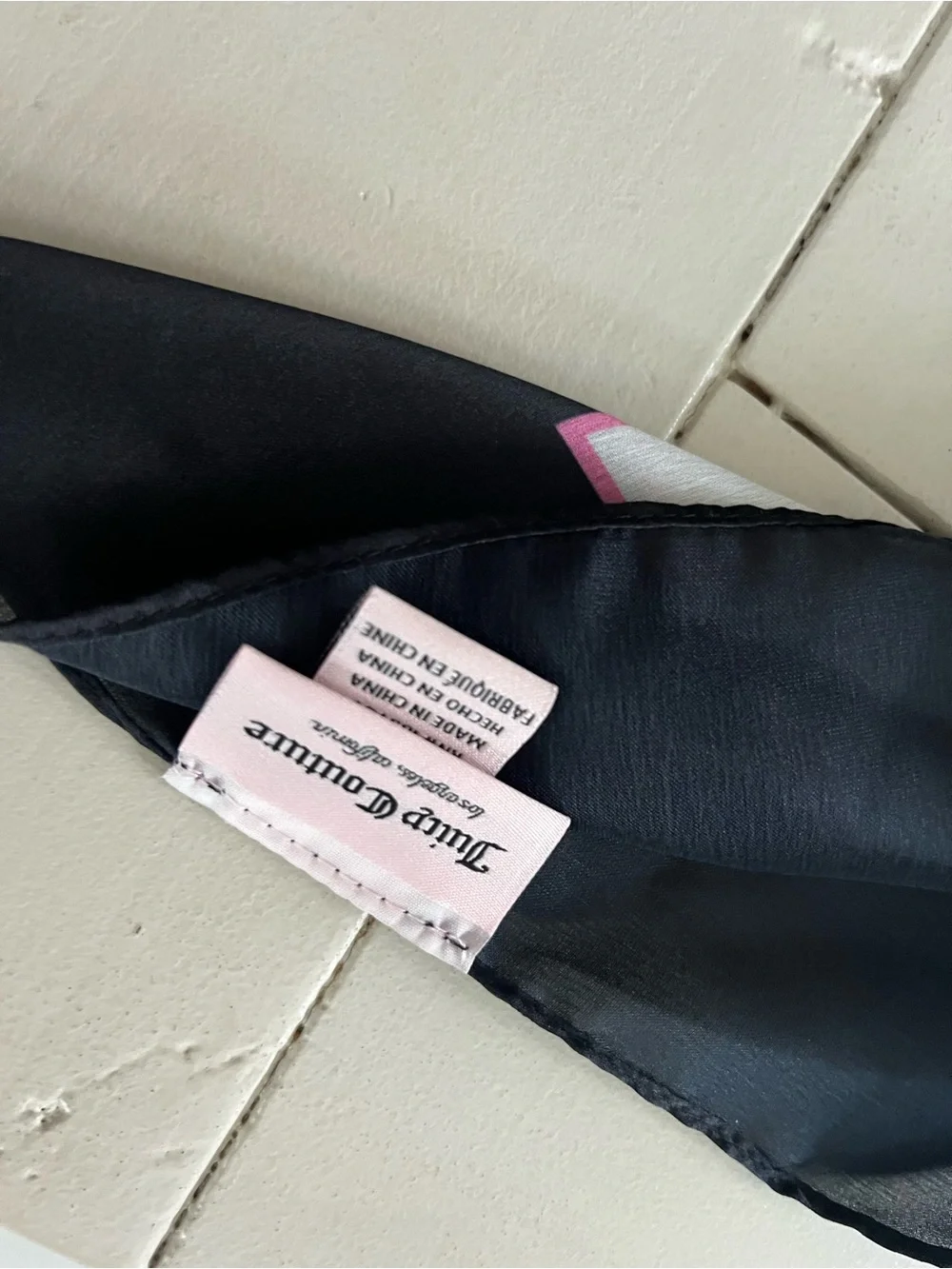 Juicy Couture Black Logo-Trim Silk Scarf